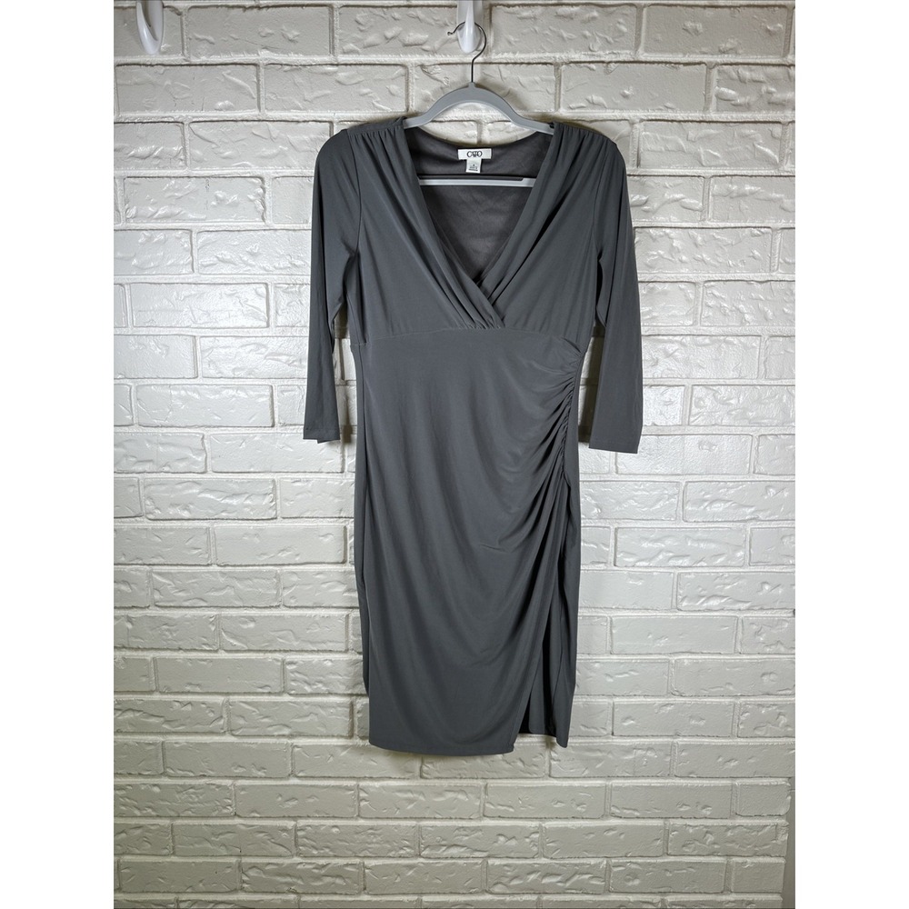 Cato Gray Ruched Faux Wrap Dress Size 6 Midi‎ Career Cocktail Y2K